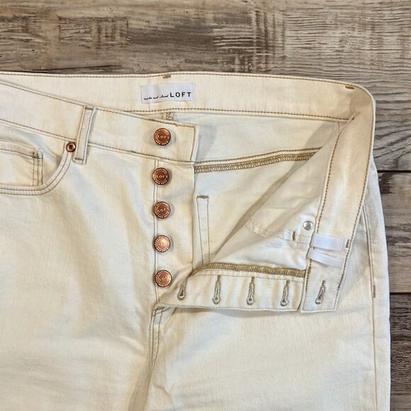 NWOT LOFT Off White High Rise Button Fly Skinny Leg Jeans Size 10 - Picture 3 of 10